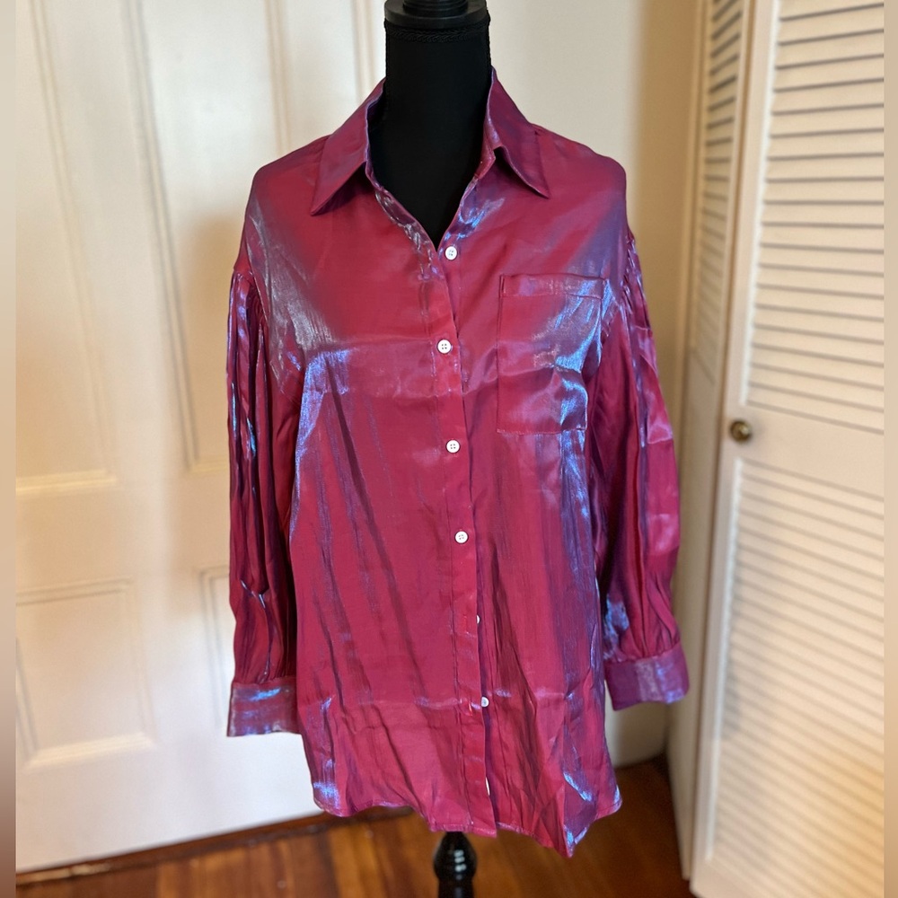 shiny pink button down